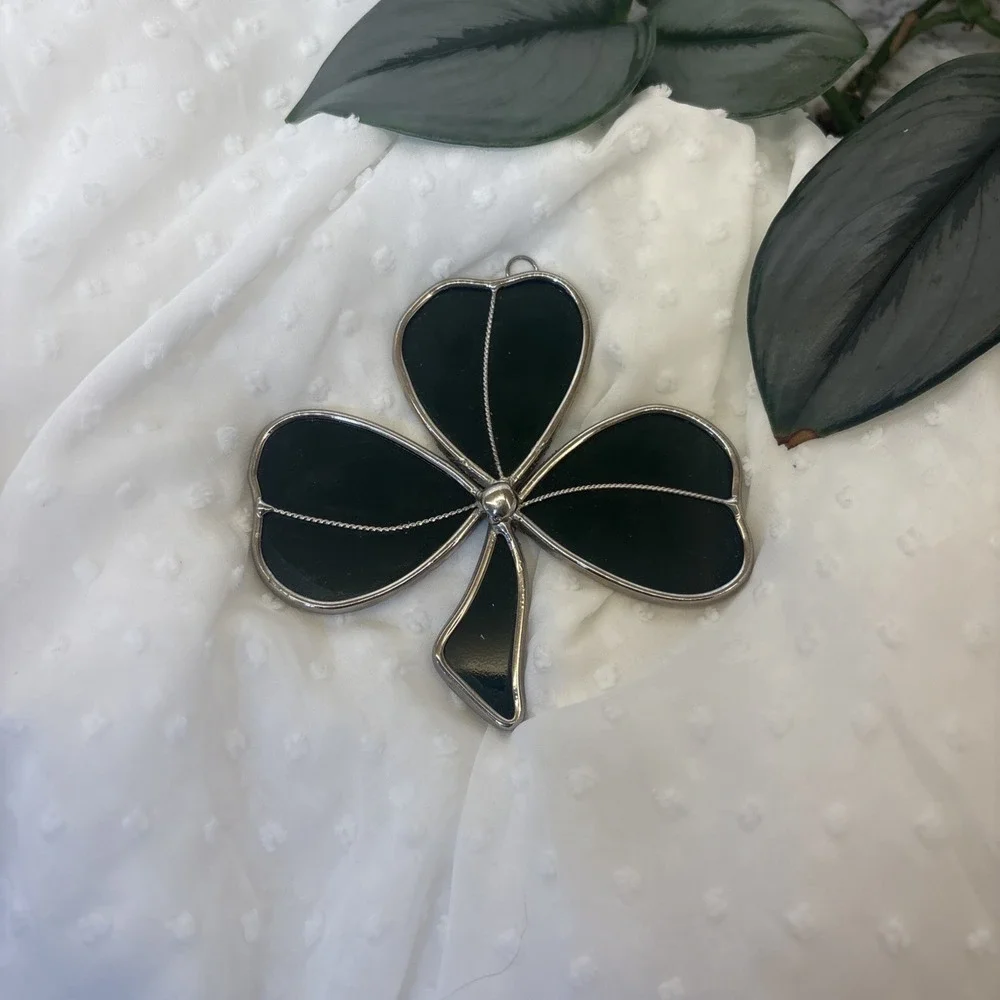 Vintage Stained Glass Suncatcher Irish Shamrock Clover St Patricks Sun Catcher